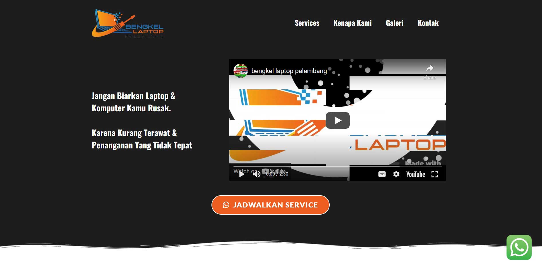 Hasil Jasa Pembuatan Website Snedel untuk Website Bengkel Laptop Palembang